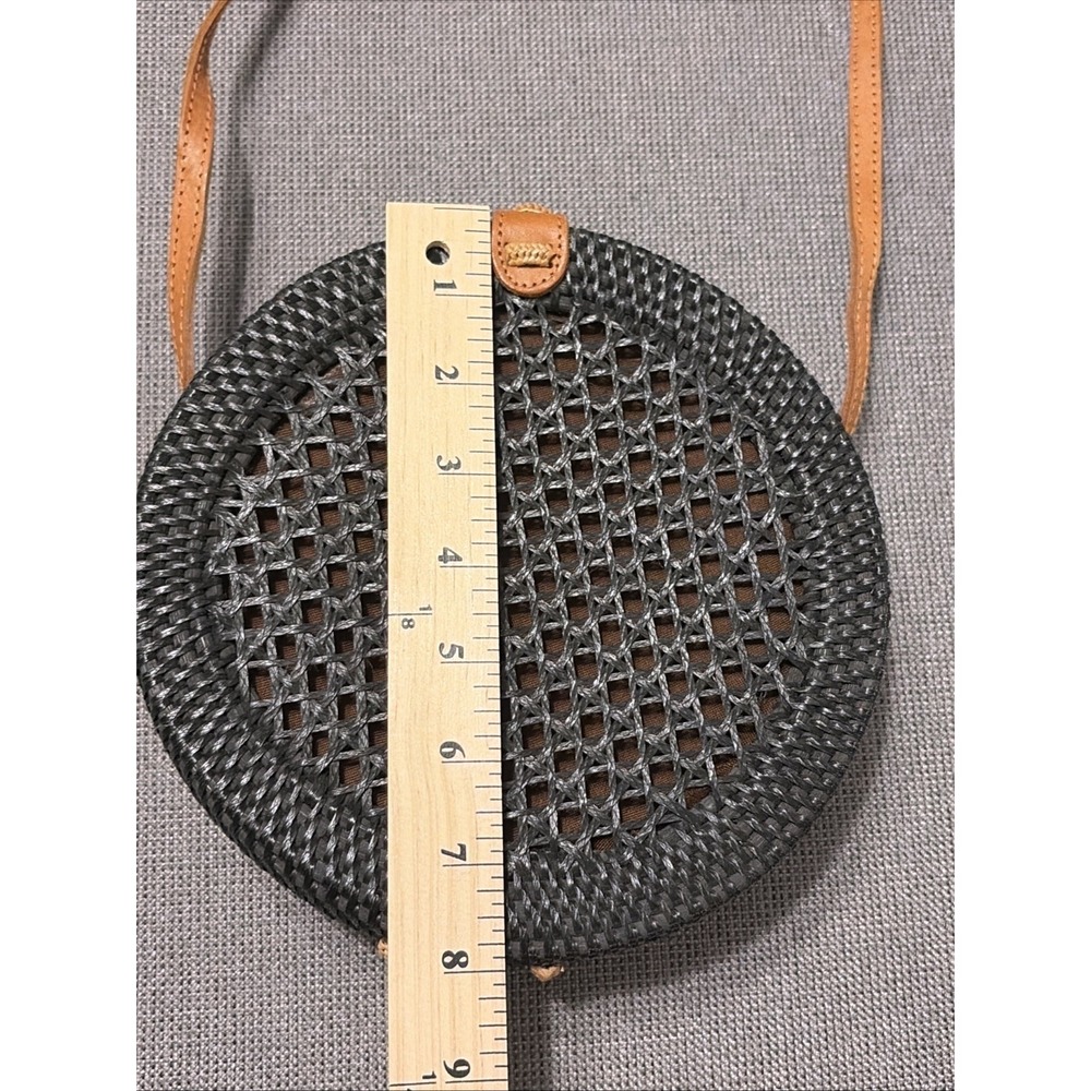 Rattan Round Crossbody‎ Natural Texture Woven Straw Boho Coastal Summer Purse - Picture 11 of 14